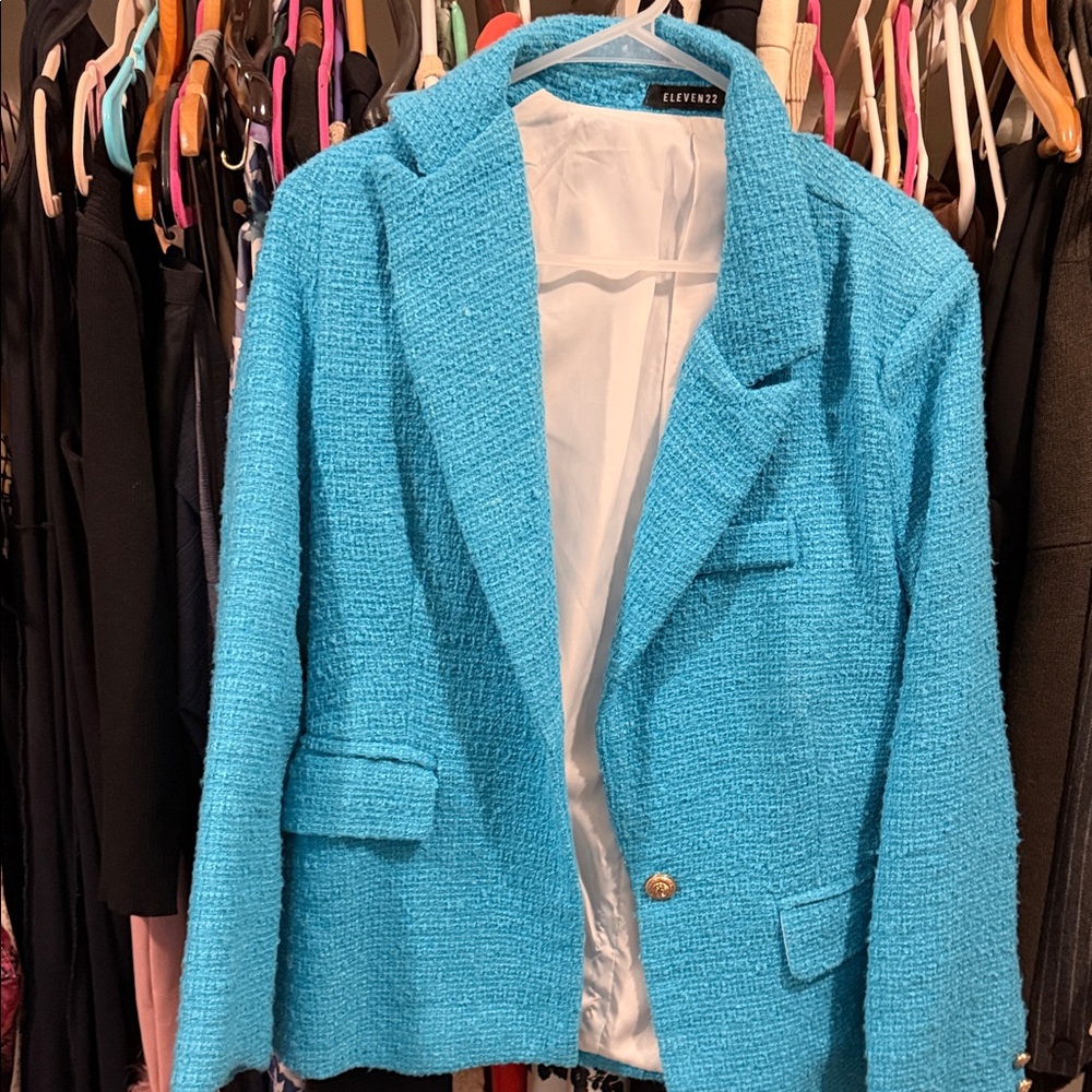 Elevenses Women's Textured Turquoise Blazer